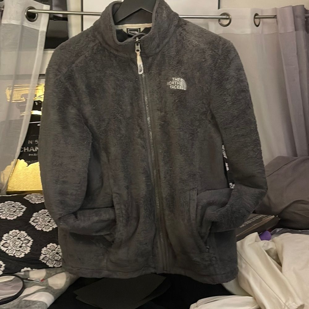 Size Large womens north face grey osito oso fuzzy sherpa fleece jacket full zip